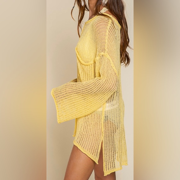 POL Loose Fit See-Through Boat Neck Sweater Women’s S Yellow - Picture 3 of 11